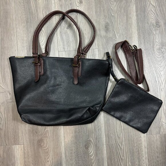 G.H. Bass & Co Black Brown Shoulder Tote with Long Strap - Picture 3 of 5